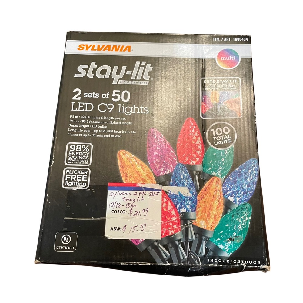 Sylvania LED C9 Lights Unisex Multicolor Stay-Lit Platinum 100 Count 65ft